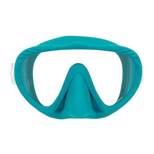 SCUBAPRO Ghost Scuba Dive Mask, Low-Volume Frameless Design w/Ultra Clear Single Lens, Silicone Skirt and Easy-Adjust Strap Buckles, Turquoise