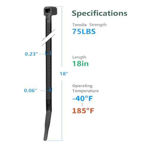 Eletoo18 Inch Black Zip Ties Heavy Duty 1000 Pack, 75LBS Tensile Strength, Self-Locking Heavy Duty UV Resistant Cable Ties for Indoor and Outdoor Use