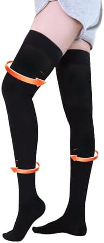 Medical Compression Stockings for Women and Men, 20-30 mmHg Thigh High Compression Socks Women Closed Toe Graduated Compression Socks for Varicose Veins, Edema, DVT, Dot-Top(Black,4XL)