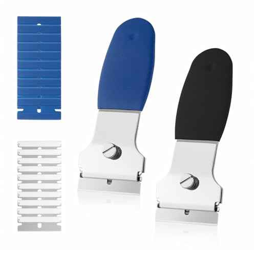 2 Pack Razor Blade Scraper, Multi-Purpose Cleaning Remover Tool, with 10 Metal & 10 Plastic Blades, for Glass Caulk, Adhesive, Wall, Stovetop, Paint, Window, Sticker, Tile, Label Decals