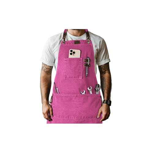 LEATHER VILLAGE Chef Aprons for Men Women with Large Pockets, Cotton Canvas Cross Back Adjustable Work Apron, Size M to XXL