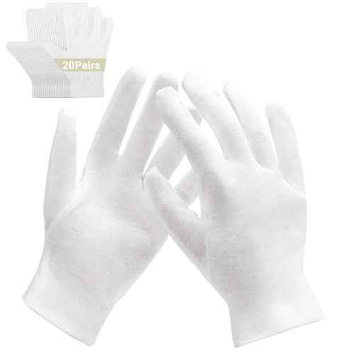 20 Pairs Archival Photo Gloves, White Work Gloves for Art Handling Working Photography Cloth Gloves Liners Bulk for Handling Jewelry, Film, Photo, Coin Collectors, Metal Inspection Men & Women