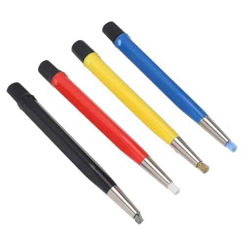 Fiberglass Scratch Brush Pen 4-Pieces Scratch Brush with Steel, Brass, Nylon, Fiberglass Tips for Jewelry Cleaning, Circuit Board Maintenance, Auto Rust Removal and Watch Polishing