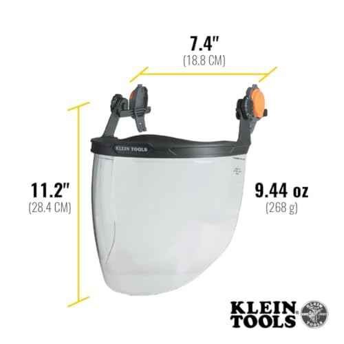 Klein Tools Face Shield for Safety Helmet and Cap-Style Hard Hats, Impact Rated, Anti-Fog, Low-Profile Design for Grinding