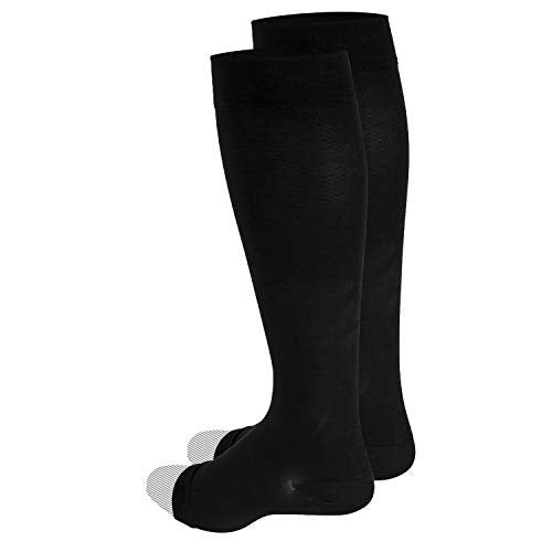 Truform 20-30 mmHg Compression Microfiber Stockings for Men and Women, Knee High Length, Open Toe, Black, Small