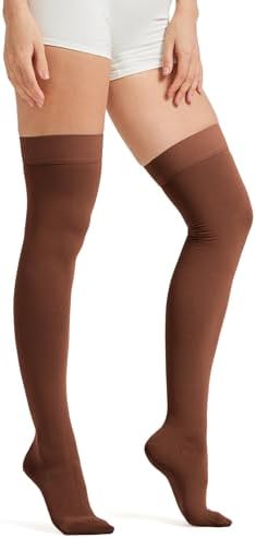 MGANG Medical 15-20 mmHg Compression Stockings for Women & Men, Pair, Thigh High Graduated Compression Socks, Closed Toe, Opaque, Support for Varicose Veins, Edema, DVT, Swelling, Flight, Brown M