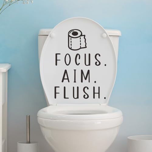 Toilet Lid Decals for Bathroom Toilet Seat, Quotes¡°Aim Focus Flush¡± Flush The Toilet Decal Sign for Bathroom, Funny Toilet Vinyl Rules Wall Decor