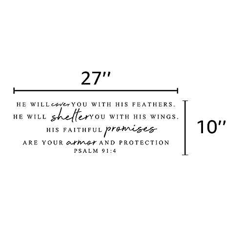 Scripture Wall Decal Stickers, Christian Bible Verse Quotes Vinyl Scripture Decal (27''¡¿10'') - He Will Cover You, Shelter You with His Faithful Promises- Psalm 91:4, for Bedroom, Living Room