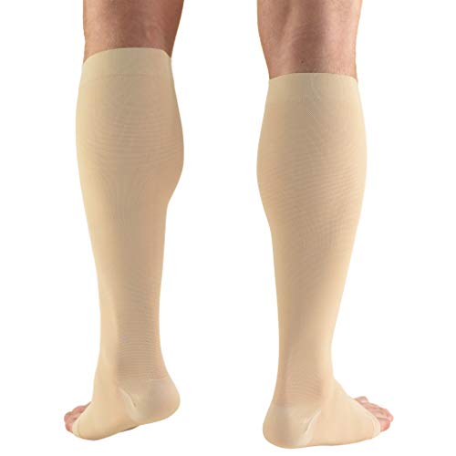 Truform 20-30 mmHg Compression Microfiber Stockings for Men and Women, Knee High Length, Open Toe, Beige, Large