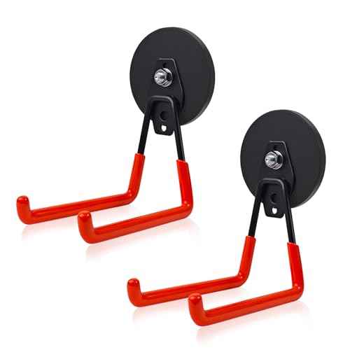 Heavy Duty Large Magnetic Hooks ? Strong Storage Utility Magnet Hook with Anti-Slip Rubber Coating for Power Tools, Garden Equipment, Pegboard, Garage & Workshop Use - 2 Pack