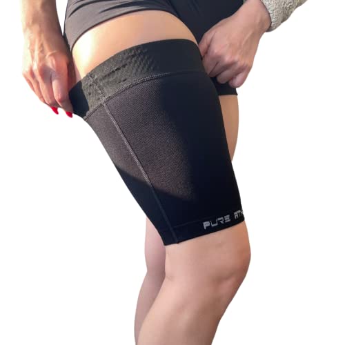 Thigh Compression Sleeve – Hamstring, Quadriceps, Groin Pull and Strains – Running, Basketball, Tennis, Soccer, Sports – Athletic Thigh Support (Single) (2 Sleeves - Midnight Black, XL)