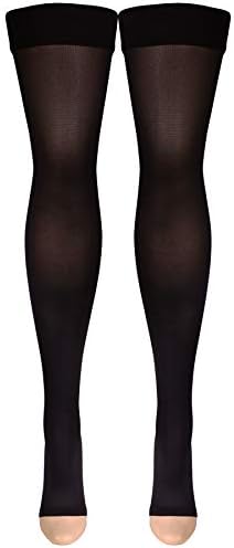 Truform Women's Compression Stockings, 20-30 mmHg, Thigh High Length, Open Toe, Opaque, Black, Large