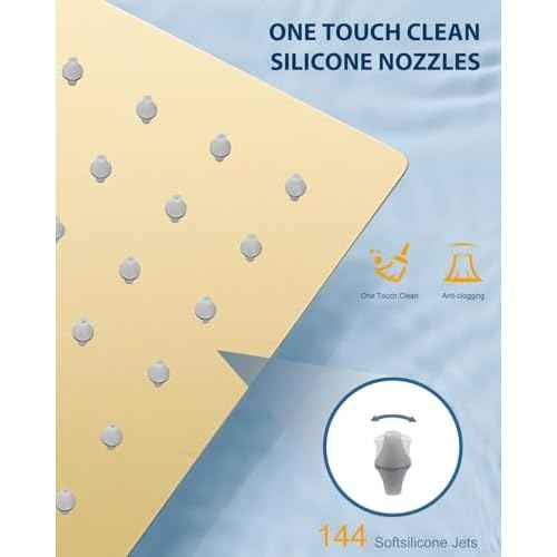12 Inch Brushed Gold Rain Shower Head with Extension Arm, Rainfall Square Showerhead with 16 Inch Shower Arm All Stainless Steel, 144 Outlets Waterfall Full Body Coverage