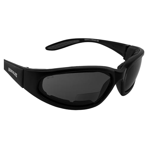 Global Vision Hercules Bifocal Motorcycle Safety Glasses Sunglasses 2 Pairs Padded Black Frames Smoke & Yellow Lenses +2.5 Magnification Z87.1