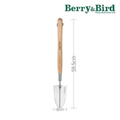 Berry&Bird Garden Trowel with Long Handle, 23.43in Stainless Steel Short Shovel with Wood Handled for Digging, Gardening, Transplanting, Planting and Weeding
