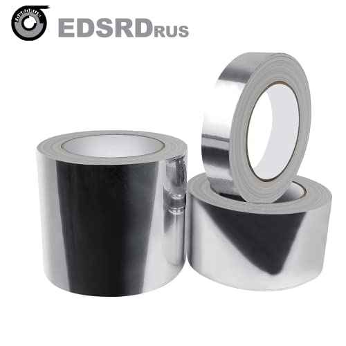 EDSRDRUS 1/2in x 98ft & 1in x 98ft (3.5mil) Aluminum Tape Heavy Duty Reflective Duct Tape Resists Flame Foil Tape for HVAC Hot & Cold, Duct Sealing, Metal Repair (Total 196ft)