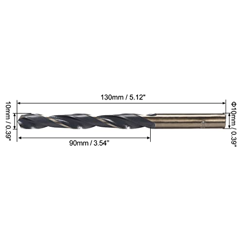 uxcell Straight Shank Twist Drill Bits 10mm Gold Titanium & Black Nitride Coated High Speed Steel (HSS) 4341 with 10mm Shank for Stainless Steel Alloy Metal Plastic Wood