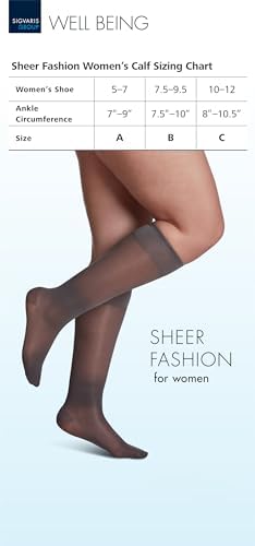 SIGVARIS Women's Sheer Fashion Open Toe Calf Height - 15-20mmHg Weight Compression Hose - Lightweight & Breathable in Soft Stretch Fabric for Comfortable Everyday Wear