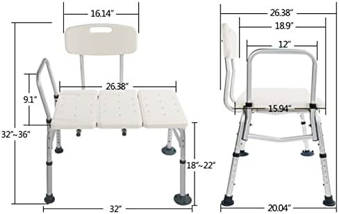 Winado Tub Transfer Bench for Bathtub with Backrest & Armrest, Supports up to 330 lbs Aluminium Alloy Bath Chair, White