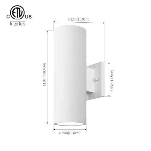 mirrea Modern Outdoor Porch Light Patio Light in 2 Lights with Aluminum Cylinder and Tempered Glass Cover Waterproof Wall Sconce 2 Pack (Matte White)