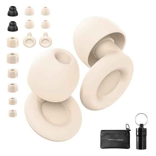 Ear Plugs for Sleeping Noise Reduction Reuseable, Concerts, Focus, Travel, Work, High Fidelity ? 7 Pairs Eartips ? Flexible Soft ? Touch ? NRR of 24 and 27 dB Noise Cancelling (Skin)