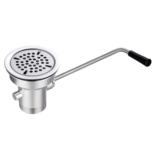 3-1/2" Commercial Sink Drain with Twist Lever Handle, Waste Drain Valve Without Overflow Inlet for Restaurant 2/3 Compartment Sink, Easy Controll, Block-Free and Leakproof
