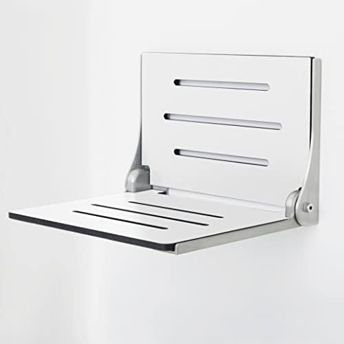 Seachrome Lift-Assist High Back Silhouette Folding Wall Mount Shower Bench, White Seat with Silver Frame