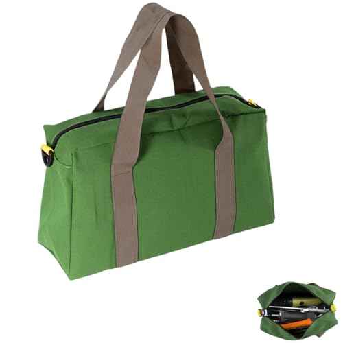 Small Tool Bag, Canvas Wide Mouth Tool Bag, Large Capacity Tool Bags for Men, Portable Home Tool Organizer for Storage Handbag for Screwdrivers, Wrench, Plier, Nails, Pliers Repair Hand Tools -12 Inch
