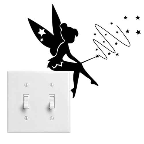 Tinkerbell Lightswitch Vinyl Decal Sticker, 4 Pack Fairy Sticker for Light Switch, Outlets or Any Ledge, Removable Cute DIY Mural Wallpaper Wall Laptop Computer Vehicle Bedrooms or Nursery (Black)