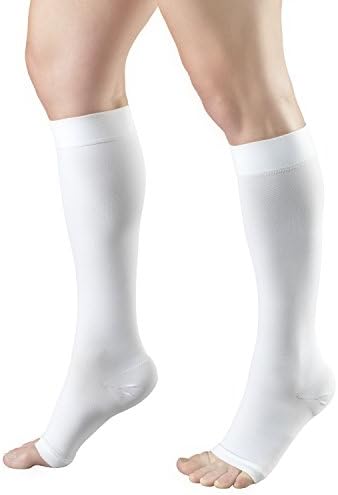 NuVein Medical Compression Stockings, 20-30 mmHg Support for Women & Men, Knee Length, Open Toe, White, Medium