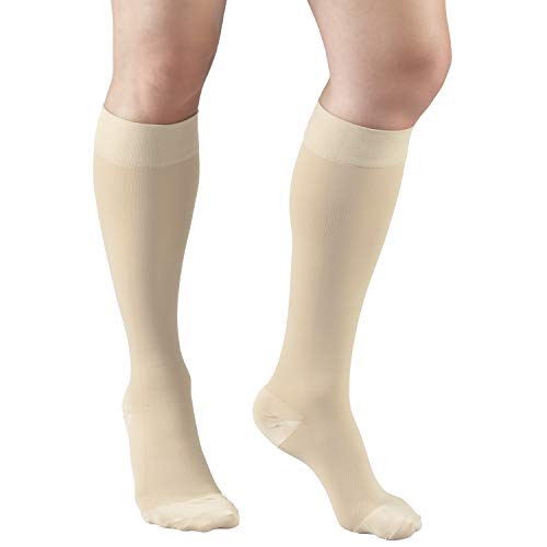 Truform 20-30 mmHg Medical Compression Stockings, Aloe Infused Microfiber, Knee High, Closed Toe, Beige, Small