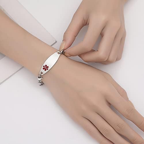 LinnaLove Heart Link Stainless Steel Interchangeable Medical Alert Bracelet