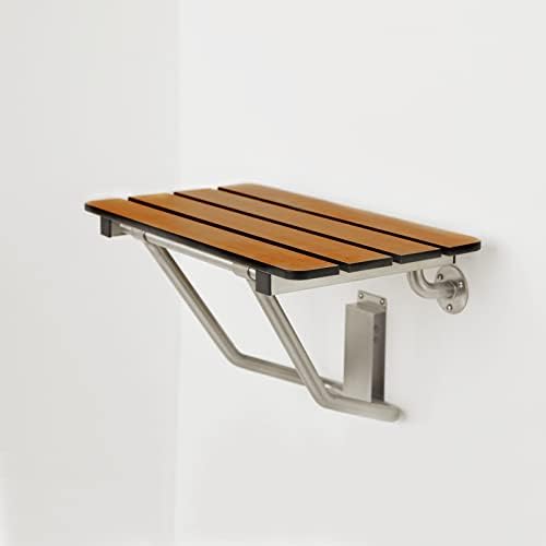 Seachrome 18-inch x 15-inch in ADA Folding Wall Mount Bathroom Shower Seat Bench, Teak Phenolic Seat