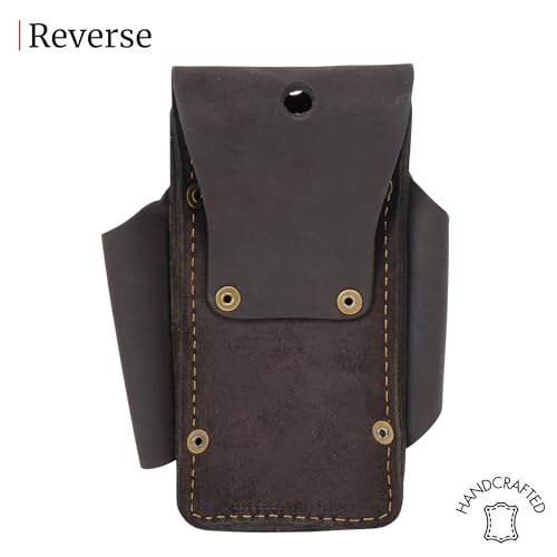 FESA Small Leather Tool Pouch - 5-in-1 Heavy Top Grain Leather Small Tool Pouch with a Steel Hammer Loop, 4 Pockets & Reinforced Heavy Duty Rivets - Fits Belts up to 3" - Handcrafted