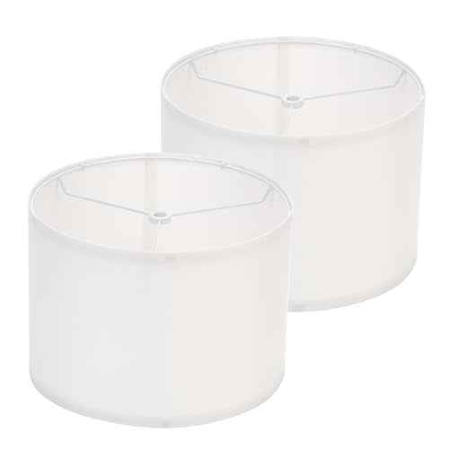 Modern White Drum Lamp Shades Set of 2, 16"x16"x12" Large Spider Fitter Shade, Linen Fabric Table & Floor Lamp lampshade Replacement for Bedroom, Living Room, Easy Assembly (Harp/Finial Not Included)