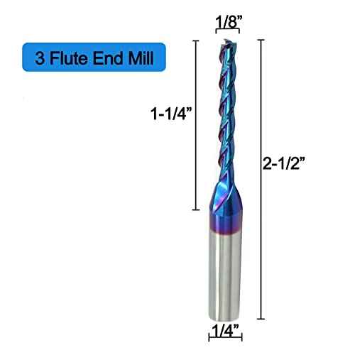 2 PCS CNC Router Bit 3 Flutes 1/8 inch Cutting Dia 1/4 inch Shank Extra Long Spiral CNC Router Bits Solid Carbide End Mill with NACO Coating for Wood Cut Carving