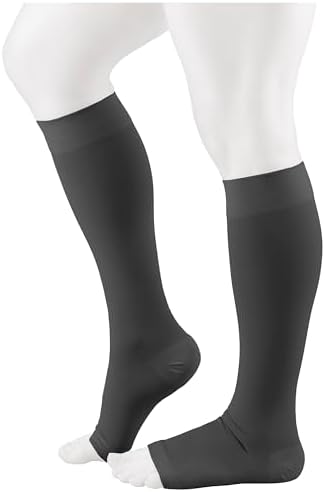 NuVein Medical Compression Stockings, 20-30 mmHg Support for Women & Men, Knee Length, Open Toe, Charcoal, Medium