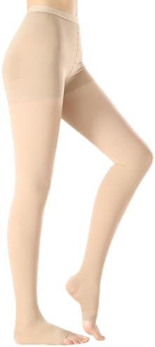 Medical Compression Pantyhose For Women & Men,20-30mmHg Graduated Support Hose Tights,Opaque Open Toe Waist High Compression Stockings For Athletic,Flight,Travel Use