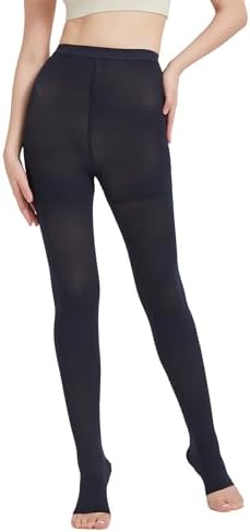 Extra Wide 4X-Large Opaque Compression Pantyhose for Women 15-20 mmHg - Graduated Compression Tights with Open Toe for Varicose Veins Circulation, Pregnancy, Edema, Leg Pain - Navy Blue