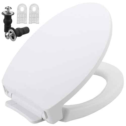 SS114 Elongated Toilet Seat Compatible with TOTO SS113/SS154/SS224/SS204, Soft Close Elongated Toilet Seat, Traditional Toilet Seat Replacement with Toilet Bolts and Nut - Cotton White