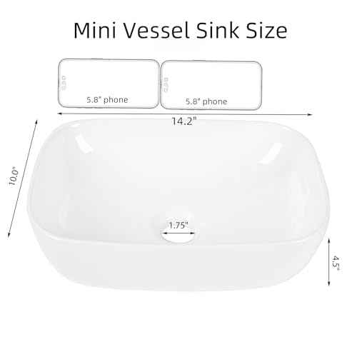 Small Vessel Sink Bowl Above Counter, QISHKA 14" x 10" Ceramic Oval Modern Bathroom Sink White Vanity Sink Lavatory Art Basin