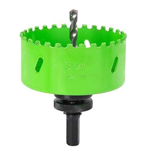 3-5/8 Inch Carbide Grit Hole Saw Cutting Through Stucco, Plaster, Cement Board, Drywall, PVC with 1-1/2" Depth, Up to 3X Faster