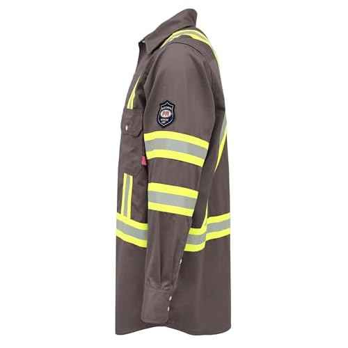 BOCOMAL FR Shirts High Visibility/Hi Vis Flame Resistant/Fire Retardant Shirt 7.5oz Men's Reflective Shirts