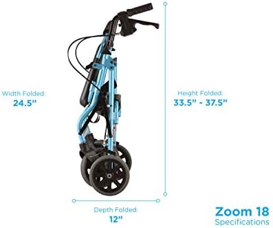 NOVA Medical Products Zoom Rollator Walker with 8" Seat Height, Sky Blue, Diamond Blue, 18 Inch, 1 Count