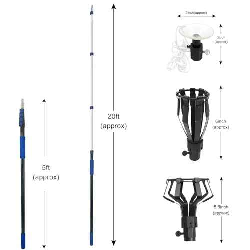 28FT Reach Light Bulb Changer for High Ceilings with Pole, 5-20FT Light Bulb Extension Pole Changer with Baskets and Suction Cup for High Ceilings and Recessed Lights, Blue