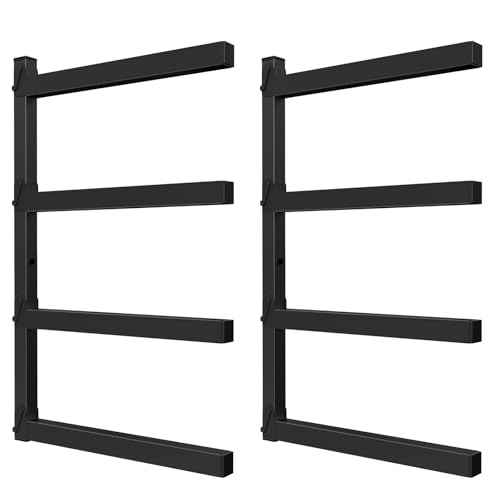 NANANARDOSO Wall Mount Wood Organizer and Lumber Storage,Heavy Duty Metal Shelf with 4-Level,Lumber Metal Racks for Indoor and Outdoor Use,2 Pack