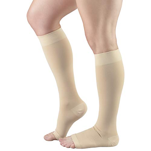 Truform 20-30 mmHg Medical Compression Stockings, Smooth Stretch Microfiber, Knee High, Open Toe, Beige, Medium