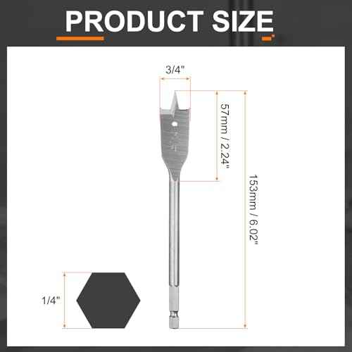 HARFINGTON 3Pcs Spade Drill Bit 3/4" Paddle Flat Bits Wood Hole Cutter with Quick Change 1/4 Inch Hex Shank for Woodworking Fiberglass, Silver Tone