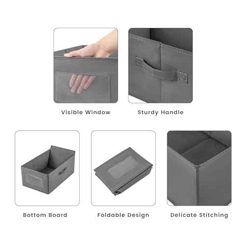 4 Packs Linen Storage Bins with Clear Window, Closet Organizers and Storage Containers with Handle, Large Storage Box Basket for Clothing, Jeans, Toys, Books, Shelves(18.50x11.02x7.87in.)