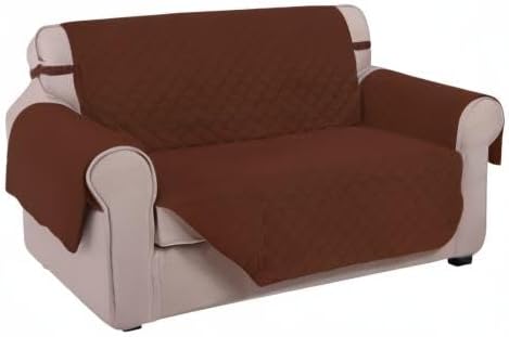 U-NICE HOME Loveseat Sofa Cover Reversible Couch Covers for 2 Cushion Couch for Dogs Furniture Protector Cover with Elastic Straps Water Resistant(Loveseat Small, Brown/Brown)